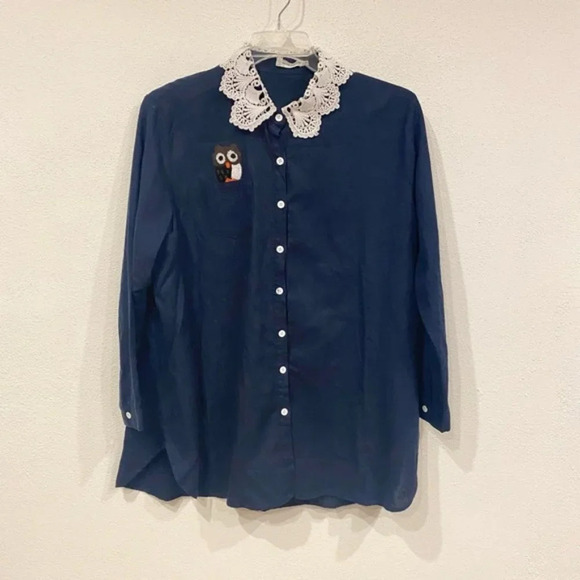 Kexin Happiness Owl Embroidered Button Down Shirt Size 4XL EUC - Picture 2 of 5